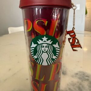 Starbucks Red and Orange PSL Tumbler with Keychain
